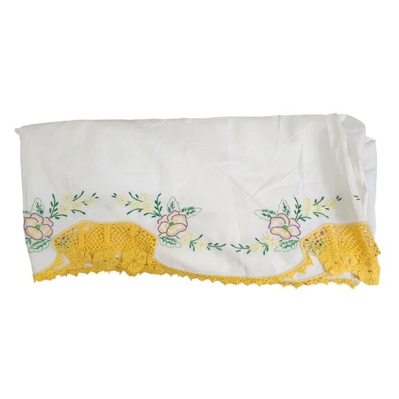 Vtg 8 Pc Bedroom Linen Set Yellow Crochet Embroidered Flowers Southern Victorian - Picture 8 of 8
